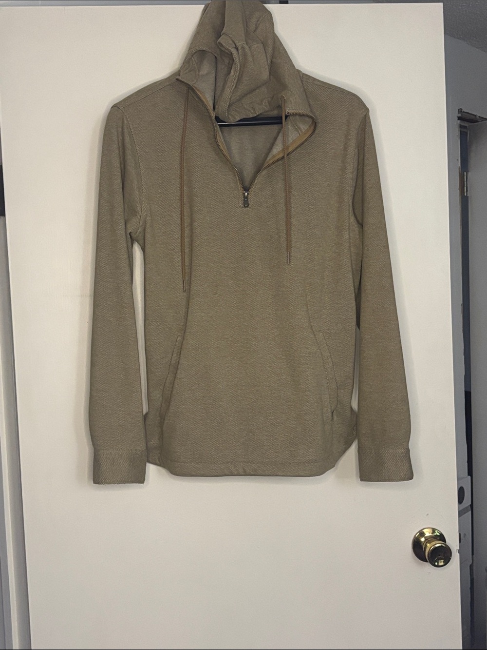 Express Men's Half-Zip Hoodie Sweater in Khaki
